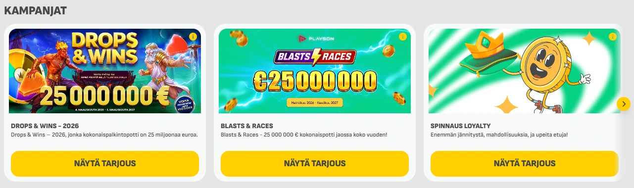Spinnaus Casinon kampanjat ja pelivalmistajien tarjoukset